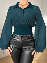 Women's Solid Color Front Button Long Sleeve Simple Casual Cropped Shirt